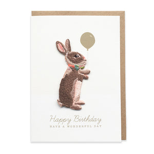 Rabbit Embroidered Iron On Patch Birthday Card