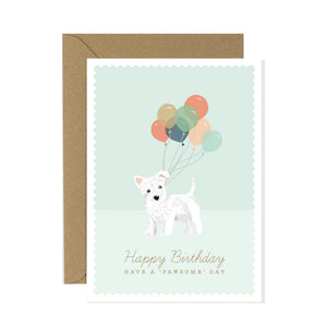 West Highland Terrier with ballons birthday card