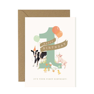 1st Birthday Card Farmyard Fiesta