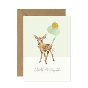 Fawn New Baby Card Welsh