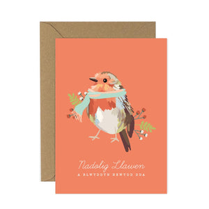 Festive Robin Christmas Cards Welsh