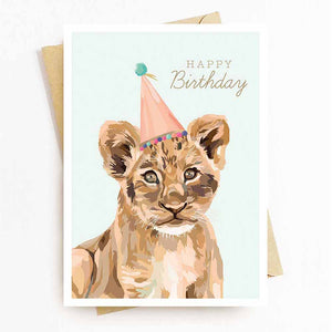 Lion Cub Party Faces Birthday Card