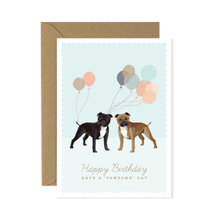 Staffordshire Bull Terrier Birthday Card with balloons