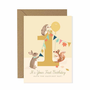 1st Birthday Card Woodland Parade