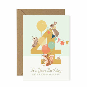 4th Birthday Card Woodland Parade